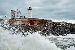 Waves Break Around Nubble Lighthouse After Winter Storm